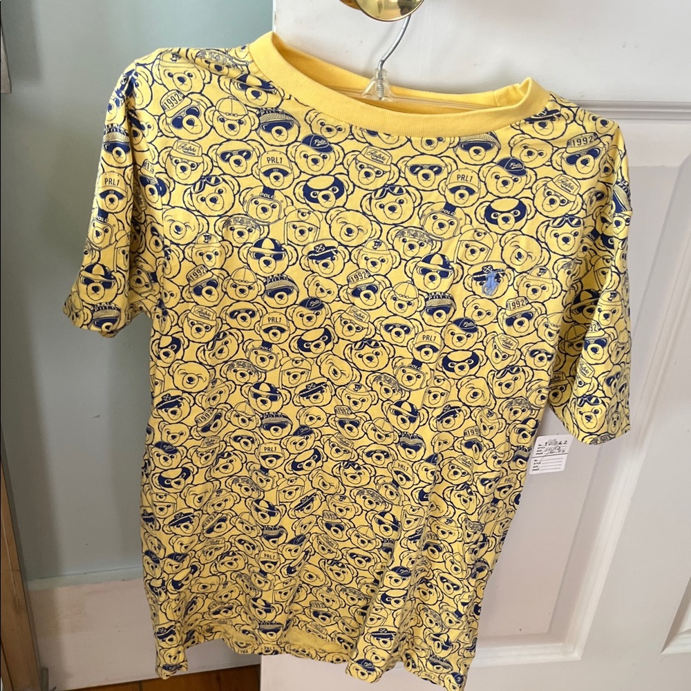 Polo by Ralph Lauren Butter Yellow Tee with Blue Bear Pattern boys m 8-10